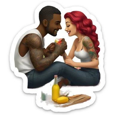 Romantic picnic date for beautiful tattooed couple sticker