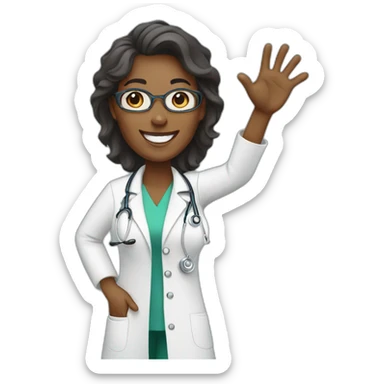 female african middle aged doctor waving and smiling sticker