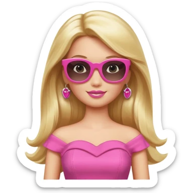barbie with long blonde hair wear sun glasses, pink dress sticker