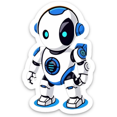 Sleek humanoid robot with chrome body and glowing blue circuitry lines sticker