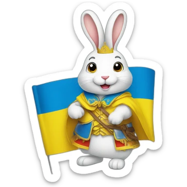 smiling rabbit dressed in a costume  Ukrainian flag sticker