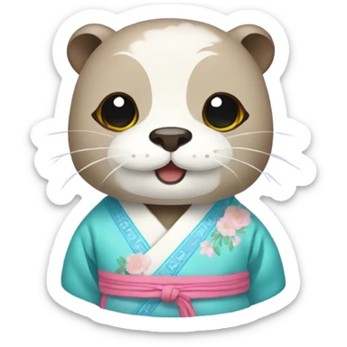 An otter face wear pastel-colored traditional Korean hanbok sticker