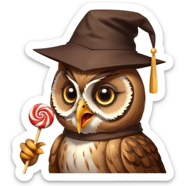 Owl in scholar cap Licking lollipop sticker