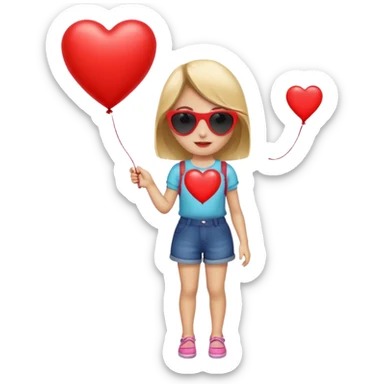 girl with sun glasses holding red heart balloon sticker