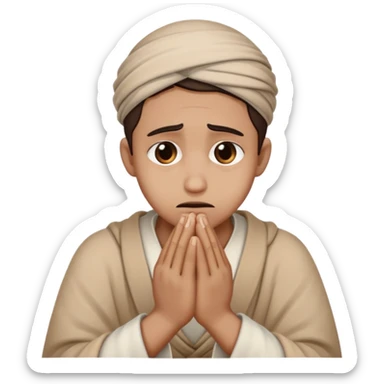 person begging for forgiveness with remorseful expression and pleading hands sticker