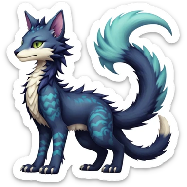 Kawaii dark edgy fantasy feline-vernid-sergal-fursona animal creature with a tufted tail full body with intricate markings  sticker