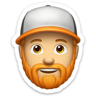 hooded white dude with a beard with an orange baseball hat smiling sticker
