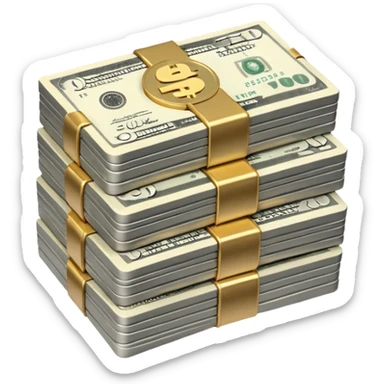 Metallic black-and-white money pack emoji, simple geometric stack of bills,minimal style
 sticker