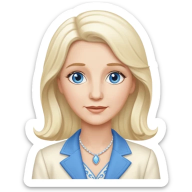 Patty Andrews from the Andrews Sisters with long platinum blonde hair, blue eyes, ivory outfit sticker