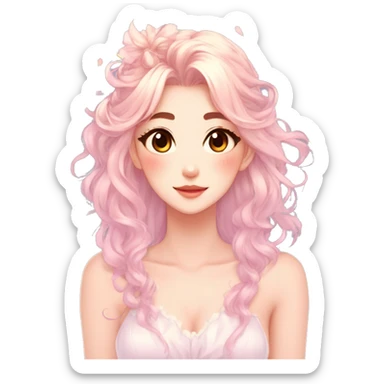 Gorgeous pastel anime style lady with blushing face and hair garnitures and pretty hair aesthetic trending style sticker