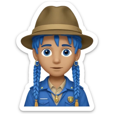 very handsome boy big blue eyes, scout boy with, blue dreadlocks, and big earrings and scouts hat sticker