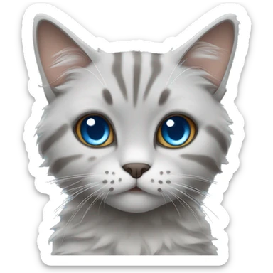 Grey Fluffy Rag doll cat with a gray tabby cat pretty face blue eyes sticker