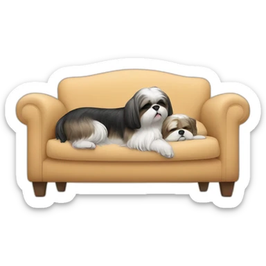 Shih tzu dog and human woman sleeping on couch sticker