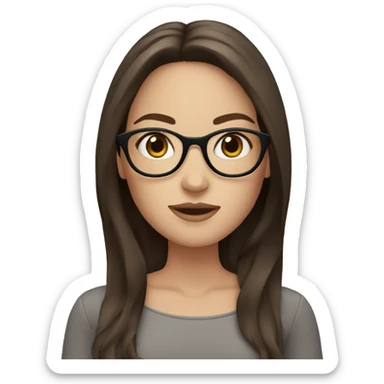 memoji white girl with long dark brown hair and oval glasses sticker
