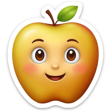 yellow-brown apple with cute face sticker