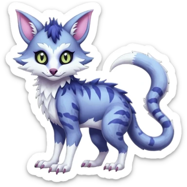 Kawaii cool cold dark cute gloomy ghoulish edgy fantasy ethereal feline-vernid-sergal-possum-monster-fursona animal creature full body with intricate markings  sticker