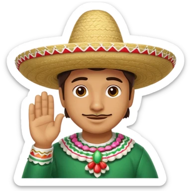 person deep in thought with a light smile on his face, wearing a traditional Mexican sombrero. The character has a neutral or slightly furrowed expression, one hand gently touching their chin in a classic thinking pose.  sticker