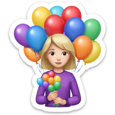 Girl with bouquet of balloons sticker