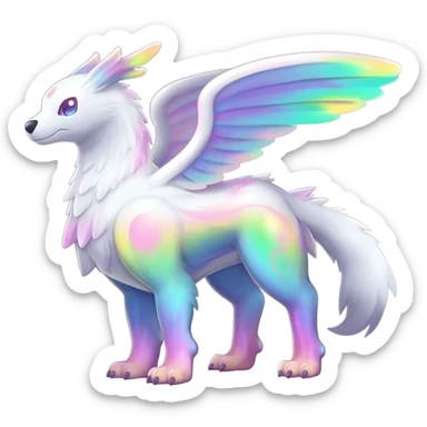 Colorful whitish pastelish luminescent angelic divine shiny sparkly glittery Gryphon-Trico-Sergal-Furret-Ferret-Wolverine-Vernid-fusion-Fakemon-animal-hybrid-creature, full body sticker