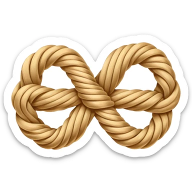 Emoji-style illustration of a neatly tied bowline knot made of natural rope. The knot should form a clean loop with a visible knot structure, rope texture, warm beige and golden tones, isolated on white background, soft shadows, minimal composition. sticker
