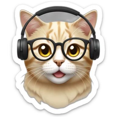 British broadcaster cat wearing glasses and Earphones sticker