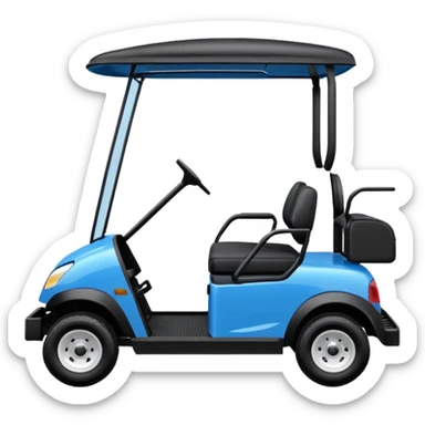 Electric blue golf cart with black seat and top sticker