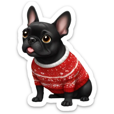 Black Frenchie in a Christmas sweater  sticker