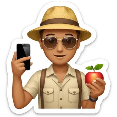 Draw a male tourist who pointed his phone for a photo. In the style of an Apple emoji sticker