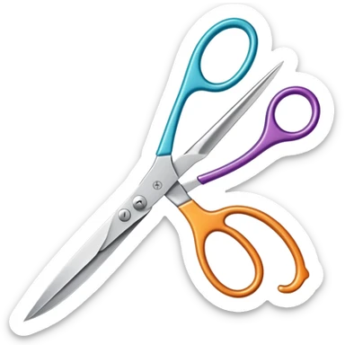 silver scissors cutting colorful fabric sticker
