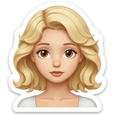 blonde model, brown eyes, medium wavy hair, daydreaming sticker