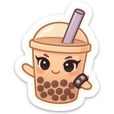 chibi sticker-style bubble tea with a studded bracelet and dark eyeliner, cute and exaggerated sticker