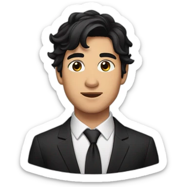 young man with black hair and brown eyes and a black suit and hair to the left sticker