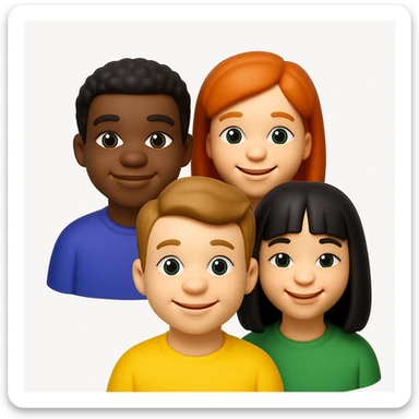A 3D emoji in iOS emoji aesthetic style showing a small group of people standing together, smiling and facing forward, diverse appearances, friendly expressions, glossy Apple-style finish, clean white background

 sticker