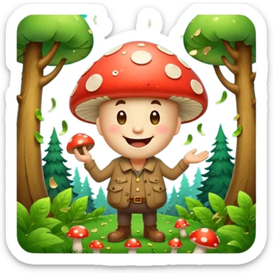 forest character laughing with mushroom confetti sticker