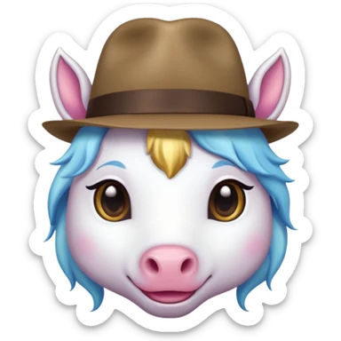 unicorn face cute wearing fedora sticker
