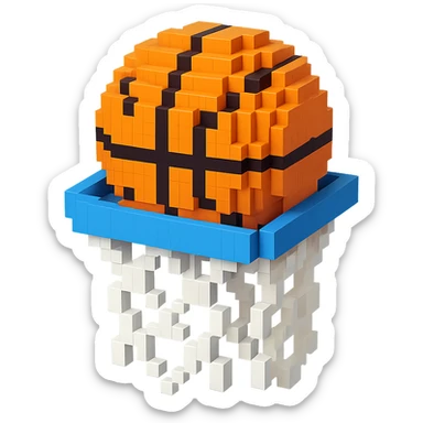 A voxel-style basketball in a net sticker