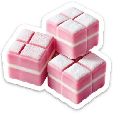 Cinematic Realistic Turkish Delight Dessert Emoji, featuring delicate, chewy confections dusted with powdered sugar rendered with vibrant textures and soft, inviting lighting. sticker