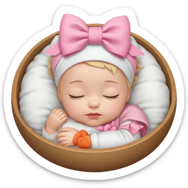 Sleeping Newborn baby with a white shirt and a pink bow on her head sticker
