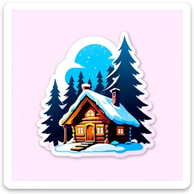 Eine Hütte im Wald mit Glasdach , Winterlandschaft, Schnee und Nordlichter am Himmel sticker