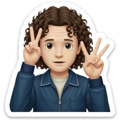 Eddie the freak from stranger things with his iconic hand sign like this 🤟 behind his head sticker