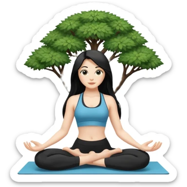 white girl with black long hair doing yoga tree postion sticker