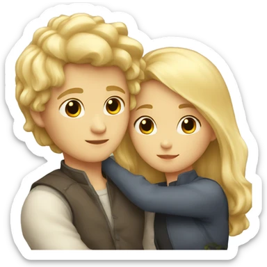 A blonde-haired girl and a dark-haired boy cuddling sticker