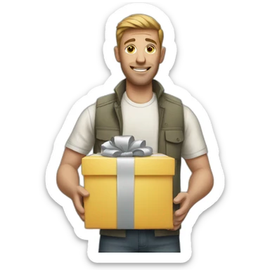 A white man giving gifts in dirty clothes sticker