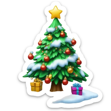 Christmas tree with snow and presents  sticker