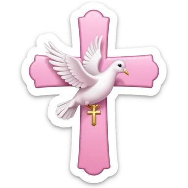 Pink and white simple holy cross with a dove  sticker