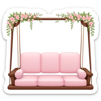 Romantic pastel pink wooden couch-swing with tiny flowers around sticker
