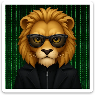 Add a green Matrix code background behind the lion-headed Neo, keeping the emoji style look and feel. sticker