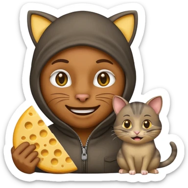 robber emoji with money cheese cat with rat sticker