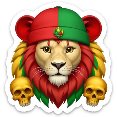 Create a power station with a rasta cap on with red gold green grafite of a lion and skulls with Fred the fossibot written on it sticker