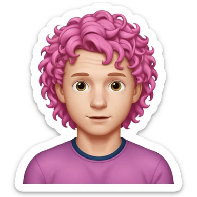 tom holland with pink curly hair sticker